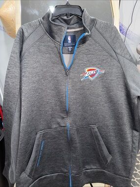 NBA Oklahoma City Thunder Gray Zip-Up Jacket with Blue Accents
